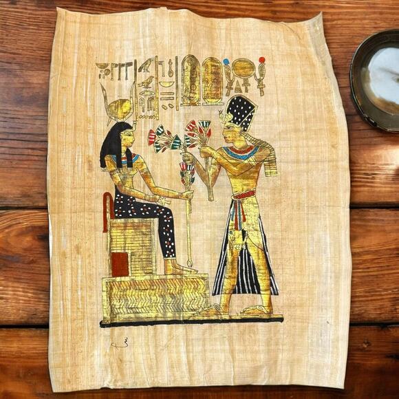 Vintage Egyptian Papyrus The Eternal Tribute Ramses II Goddess Isis Signed - Picture 1 of 11